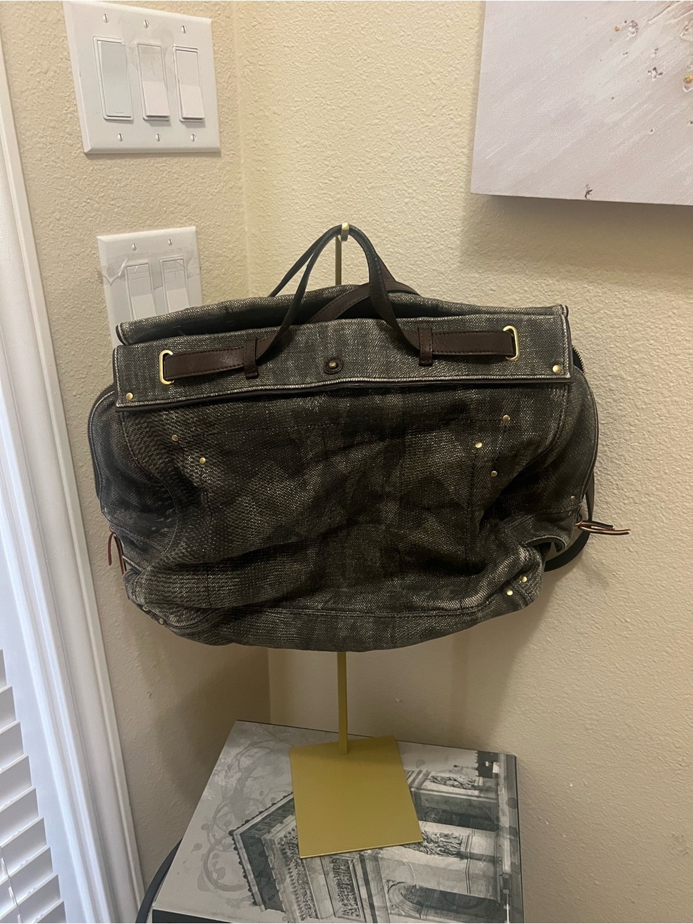 Women’s/mens  Dark Gray Canvas Weekender Bag with Trim